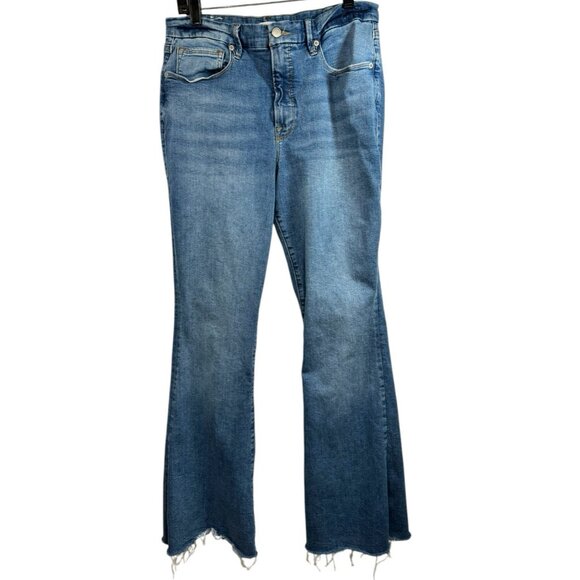 Good American Jeans Womens 15 Good Legs Flare Raw Hem Indigo082 Stretch Boho - Picture 1 of 5